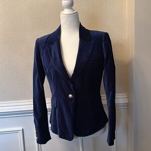 Deep Blue WHBM Velvet Blazer with Notched Lapel and Structured Style - NWT